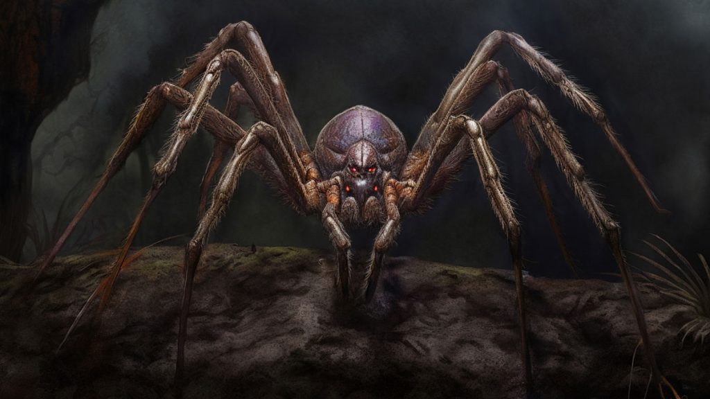 The J’ba fofi seen as a giant spider-like creature in a dark dell.